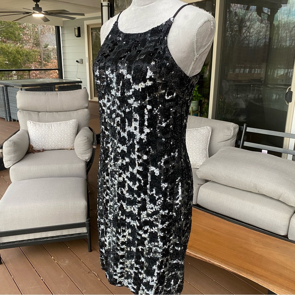 ALL SAINTS — Hand Embellished STUNNING Black & Silver Sequined Dress— GORGEOUS